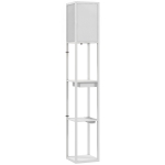 HOMCOM Lâmpada de Pé com Prateleira de 3 Níveis Interruptor de Pé Portas USB MDF Branco