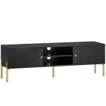 HOMCOM Mueble TV hasta 165,1 cm con Puertas Acanaladas Compartimentos Abiertos y Patas de Acero 140x38x45,9 cm Negro