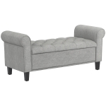 HOMCOM Banco de Pie de Cama de Terciopelo con Contenedor y Reposabrazos Enrollados Gris Claro