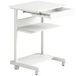 HOMCOM Roll-Schreibtisch mit Schublade und Regalen, 4 Räder, kompakt, Spanplatte, Metall