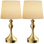 HOMCOM Set of Two Three-Colour Lamps, with USB Ports - Gold Tone