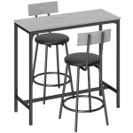 HOMCOM Mesa de bar con 2 taburetes acolchados y reposapiés para comedor, espacios pequeños, gris