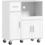 HOMCOM Dulap pentru Cuptorul cu Microunde din Lemn cu Sertar, 2 Dulapuri, Raft Deschis și Raft Reglabil, 80x40x88.7 cm, Alb