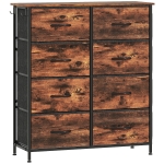 HOMCOM Cómoda 8 gavetas em tecido, móvel de arrumação, 4 bolsos, 2 ganchos, estrutura em aço, 86x30x94,5cm, castanho rústico