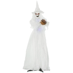 Outsunny 189 cm witte heks met pompoenkop - levensgrote Halloween-buitendecoratie