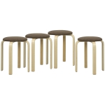 HOMCOM Polsterhocker im 4er-Set, stapelbar, lackierte Oberfläche, Holzbeine, Braun