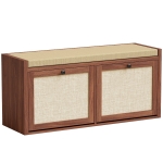 HOMCOM Rattan Shoe Bench with Padded Cushion and 2 Cabinets for Hidden Storage, Brown