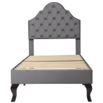 Cama tapizada con cabecero ajustable en altura y somier, sin colchón, 90×200 cm, Gris