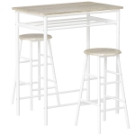 HOMCOM Ensemble table de bar avec tabourets, table à manger debout avec 2 chaises, étagère et pieds en métal, 80x50x90cm, blanc