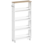 HOMCOM Multifunktionsregal mit Rollen, schmale Bauweise, 4 Fächer, 45x15x91 cm, Natur