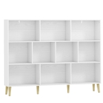 HOMCOM 10-Cube Bookcase, 3-Tier Book Shelf with Solid Wood Legs, 140 cm Modern Bookshelf with Anti-Tip Kit for Bedroom, White