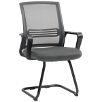 HOMCOM Padded Meeting Office Chair, Ergonomic Desk Chair No Wheels with Sled Base for Bedroom, Waiting, Reception, Dark Grey