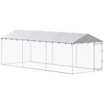 PawHut Recinto per Cani da Esterno con Rete Zincata e Serratura, in Acciaio e Tessuto Oxford, 6x2.3x2 m, Argento