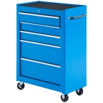 HOMCOM Werkzeugschrank, Werkzeugkiste, 5 Schubladen, rollbar, Stahl, Blau