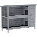 PawHut Rabbit Hutch Outdoor Guinea Pig Hutch Bunny Cage with No-Leak Trays, Divider, 136 x 50 x 93cm, Grey
