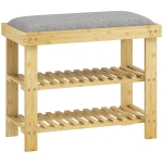 HOMCOM Schuhbank mit Sitzfläche, Bambus Sitzbank mit Stauraum, 2 offene Fächer, Sitzbank 60 x 29 x 49 cm Grau