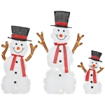 Outsunny 3-teilige weihnachtliche Schneemann-Familie, Außendekoration, LED-Lichter, Bodenpfähle, wasserfest, Stahl, Polyester, Weiß
