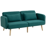 HOMCOM Schlafsofa, 3-Sitzer-Sofa mit Bettfunktion, 2 Kissen, Polstersofa mit verstellbarer Rückenlehne, Leinenoptik, Grün