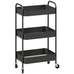 HOMCOM Mehrzweckwagen Rollwagen Küchenwagen, 3 Regale, 4 Rollen, 45 cm x 30,6 cm x 79 cm, Schwarz