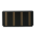 Aparador para sala de estar com 4 portas, elegantes frisos dourados, independente, 35x140x70 cm, Preto