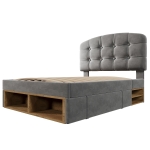 Cama tapizada 90x200 con ajuste de altura en 3 niveles, cajones integrados y compartimentos de almacenaje, 207x101x120 cm, Gris