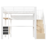 Letto a soppalco con ripiani portaoggetti e scala contenitore, 251x96x170 cm, Bianco