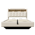 Letto imbottito contenitore con striscia LED luminosa e deisgn sospeso, 217x141x110 cm, Beige