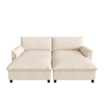 Divano a U con pouf poggiapiedi flessibile e vano portaoggetti nascosto, 216x77x82 cm, Beige