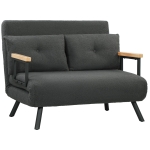HOMCOM Canapea extensibilă 2 locuri cu funcție de dormit, incl. 2 perne, aspect Sherpa, Natural + Gri închis + Negru