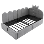 Cama de día tapizada 90x190 cm, almacenamiento hidráulico, forma en L reversible, sin colchón, 199x96x96 cm, Gris