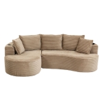Bogesofa em veludo cotelê, com porta-copos em ambos os lados e bolso lateral, inclui almofadas, 250x152x82 cm, Caqui