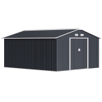 Outsunny 13 x 11ft Garden Metal Storage Shed, Outdoor Storage Tool House with Ventilation Slots, Floor Foundation and Lockable Double Doors, Grey