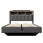 Letto imbottito contenitore con striscia LED luminosa e deisgn sospeso, 217x141x110 cm, Grigio