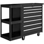 HOMCOM Gereedschapswagen met 7 lades, afneembaar zijrek, 4 wielen met parkeerrem, 96x33,5x75 cm, Zwart