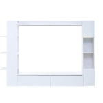 Composition murale compacte 4 pièces, meuble TV intégré avec vitrine et étagères ouvertes, nombreux rangements, 228x30x170 cm, Blanc
