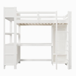 Lit mezzanine 90x200 cm, garde-corps de sécurité pour enfants dès 6 ans, sans matelas, 232,5x100x189,5 cm, Blanc