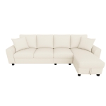 Divano angolare moderno in ciniglia con cuscini, schienale reclinabile e portabicchieri, 280x136x82 cm, Beige