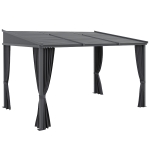 Outsunny Gartenpavillon, Pergola, mit Schiebedach, Vorhängen, Aluminiumrahmen, dunkelgrau, 3,65 x 2,55 x 2,05 m