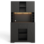 Armario alto de cocina con función de vinoteca, tira LED, baldas regulables, 105x40x180 cm, Negro