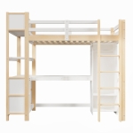 Lit mezzanine 90x200 cm, garde-corps de sécurité pour enfants dès 6 ans, sans matelas, 232,5x100x189,5 cm, Couleur naturelle