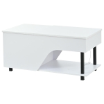 Table basse réglable en hauteur avec rangement caché, compartiments latéraux réglables, 50x100x46 cm, Blanc