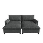 Divano a U con pouf poggiapiedi flessibile e vano portaoggetti nascosto, 216x77x82 cm, Nero