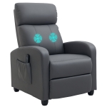 HOMCOM Recliner Armchair, Massage Faux Leather Push Back Reclining Chair with Adjustable Leg Rest, Side Pocket, for Home Living Room Theatre, Grey