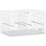 PawHut Cage à Oiseaux Volière Intérieur Acier avec Séparateur, 4 Perchoirs, Plateau Coulissant, 4 Mangeoires, 76x46x46cm, Blanc