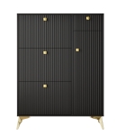 Sapateira com 3 portas basculantes, poupa-espaço com design ondulado moderno, 90x25x121 cm, Preto