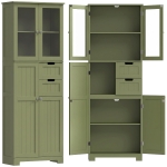 HOMCOM Mueble Alto de Almacenamiento Armario con Puertas Vitradas y Estantes Ajustables para Baño Cocina Salón Verde