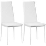 HOMCOM Lot de 2 chaises de salle à manger avec dossier haut, revêtement synthétique et pieds en acier, blanc