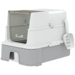 PawHut Katzentoilette aus Edelstahl mit Deckel, XL Katzenstreubox mit Schaufel, herausziehbare Wanne, hohe Seiten, leicht zu reinigen, grau