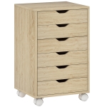 HOMCOM 6 Drawer Vertical File Cabinet, Mobile Filing Cabinet with Quiet Drawers and Wheels with 2 Brakes, Oak Wood Effect