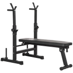 HOMCOM Banco de Pesos Multifuncional Dobrável com Suporte para Barras Ajustável e Estação de Dips 98-122x140x73 cm Preto